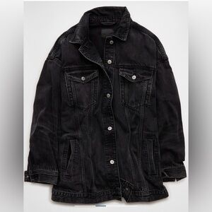 Black Washed Denim Oversized Jacket - Women